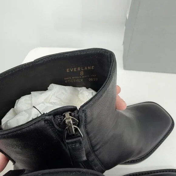 Everlane The City Boot in Black Leather sz 8 Women's Side Zip Block Heel Ankle - Picture 7 of 9
